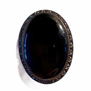Sterling Silver BLACK ONYX Oval Shaped BROOCH Vintage